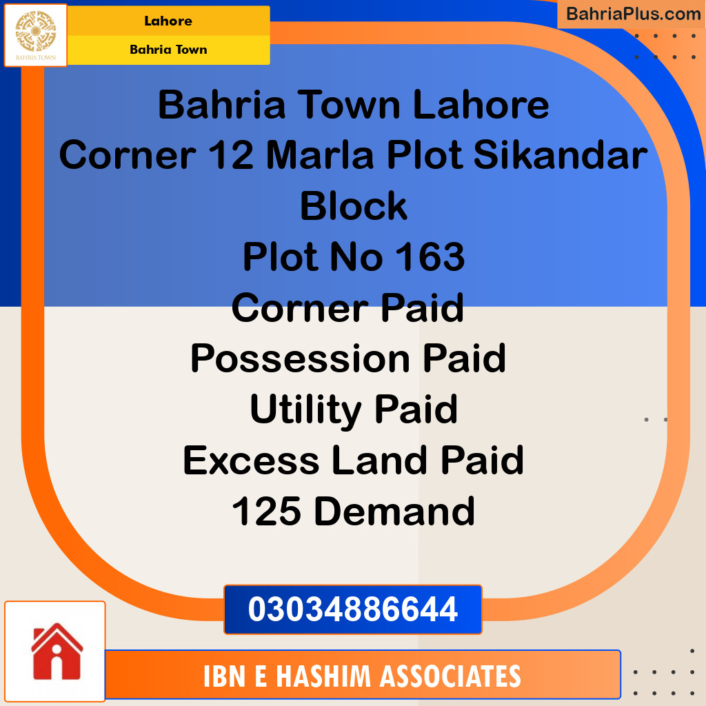 Residential Plot for Sale in Sector F - Sikander Block -  Bahria Town, Lahore - (BP-120550)