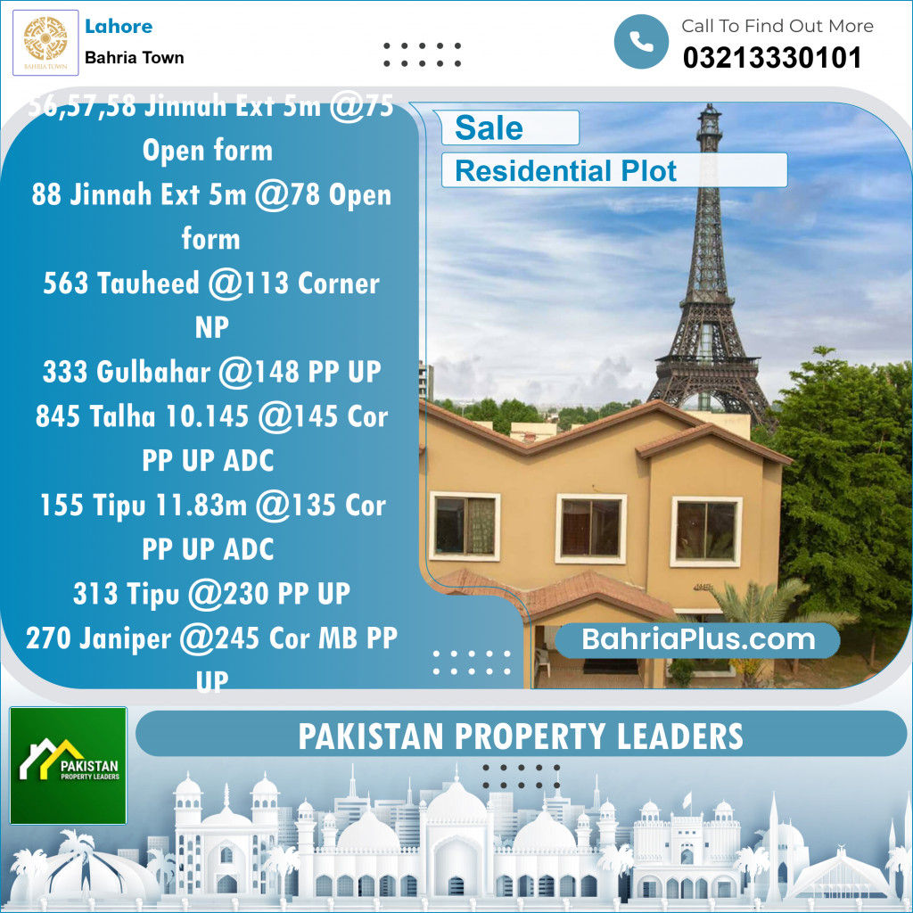 Residential Plot for Sale in Bahria Town, Lahore - (BP-120636)