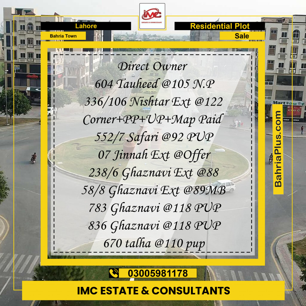 Residential Plot for Sale in Bahria Town, Lahore - (BP-120640)