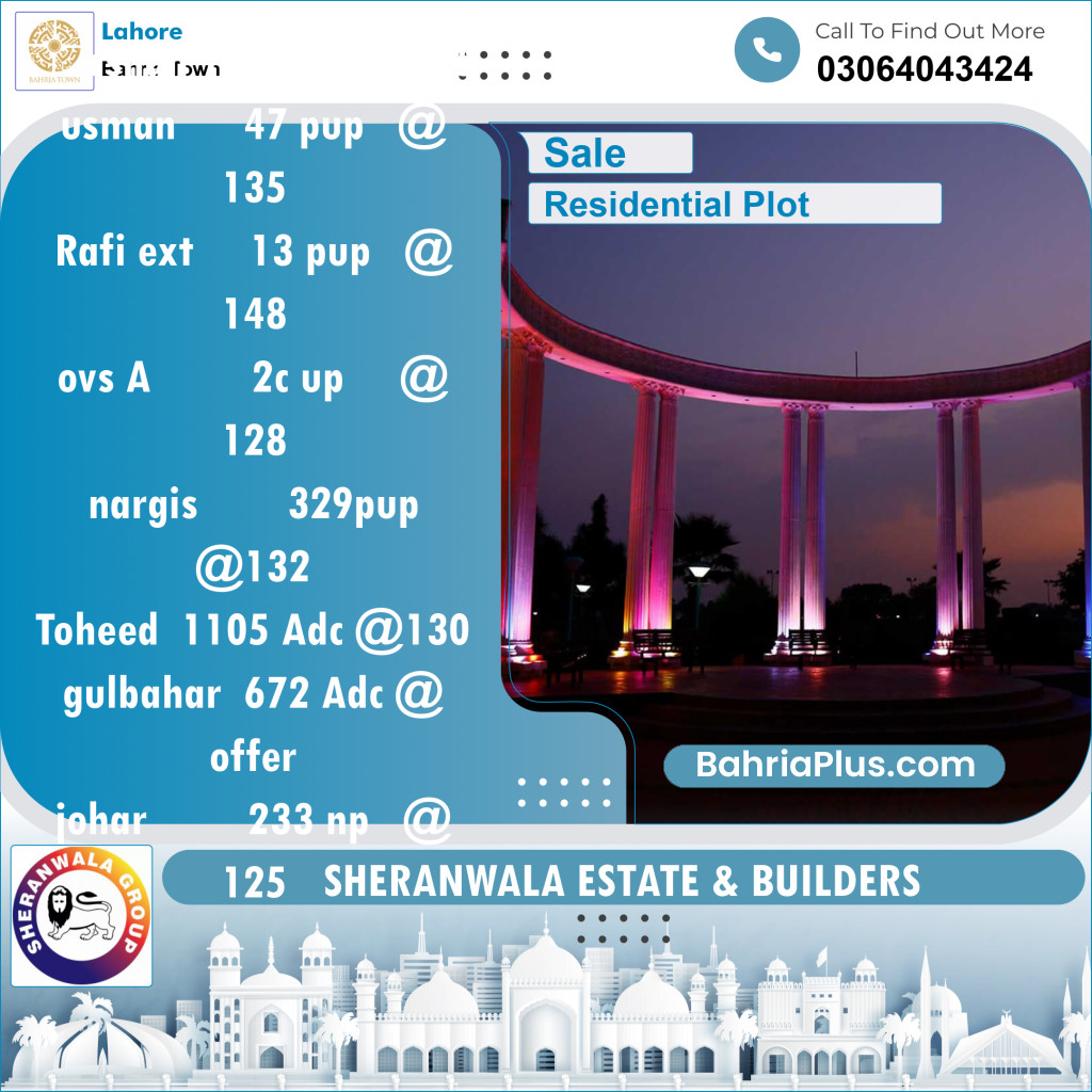 Residential Plot for Sale in Bahria Town, Lahore - (BP-120647)