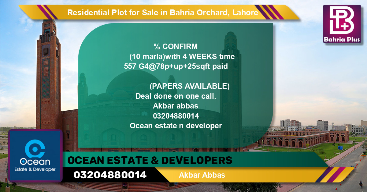 Residential Plot for Sale in Phase 4 - G4 Block -  Bahria Orchard, Lahore - (BP-120662)