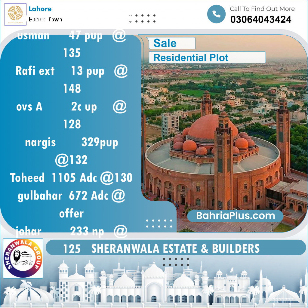 Residential Plot for Sale in Bahria Town, Lahore - (BP-120741)