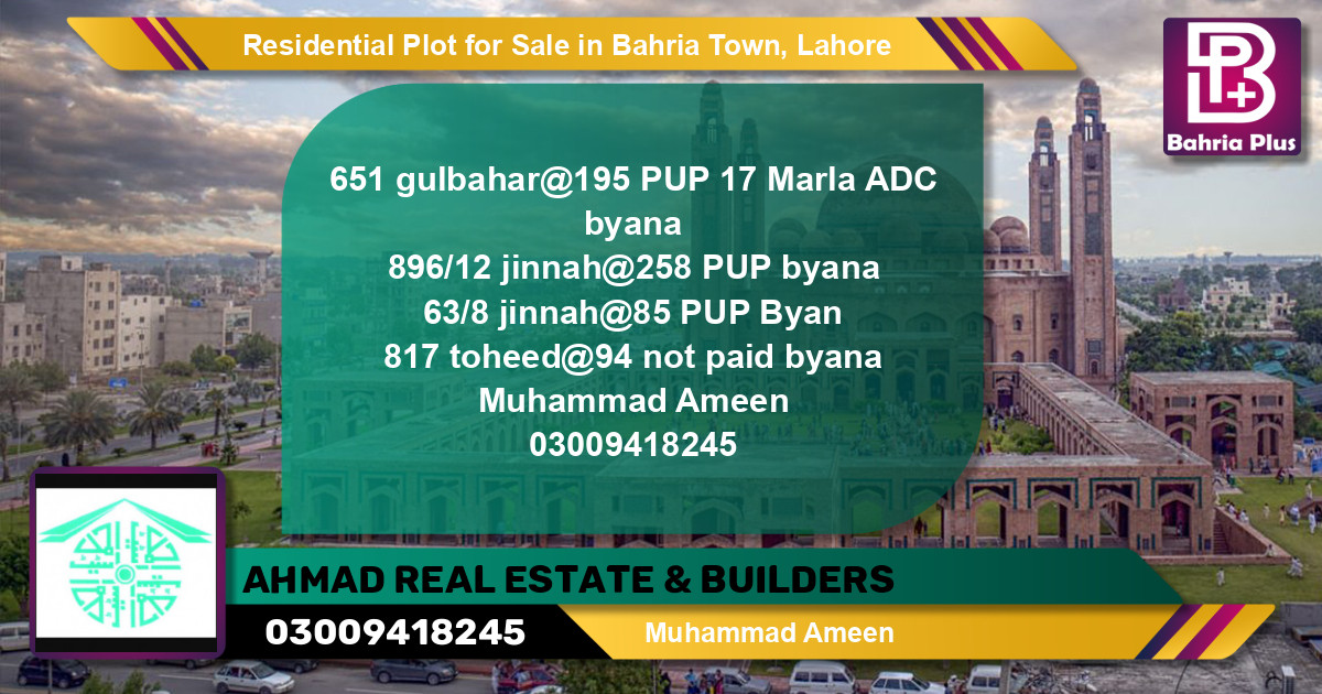 Residential Plot for Sale in Sector C - Gulbahar Block -  Bahria Town, Lahore - (BP-120746)
