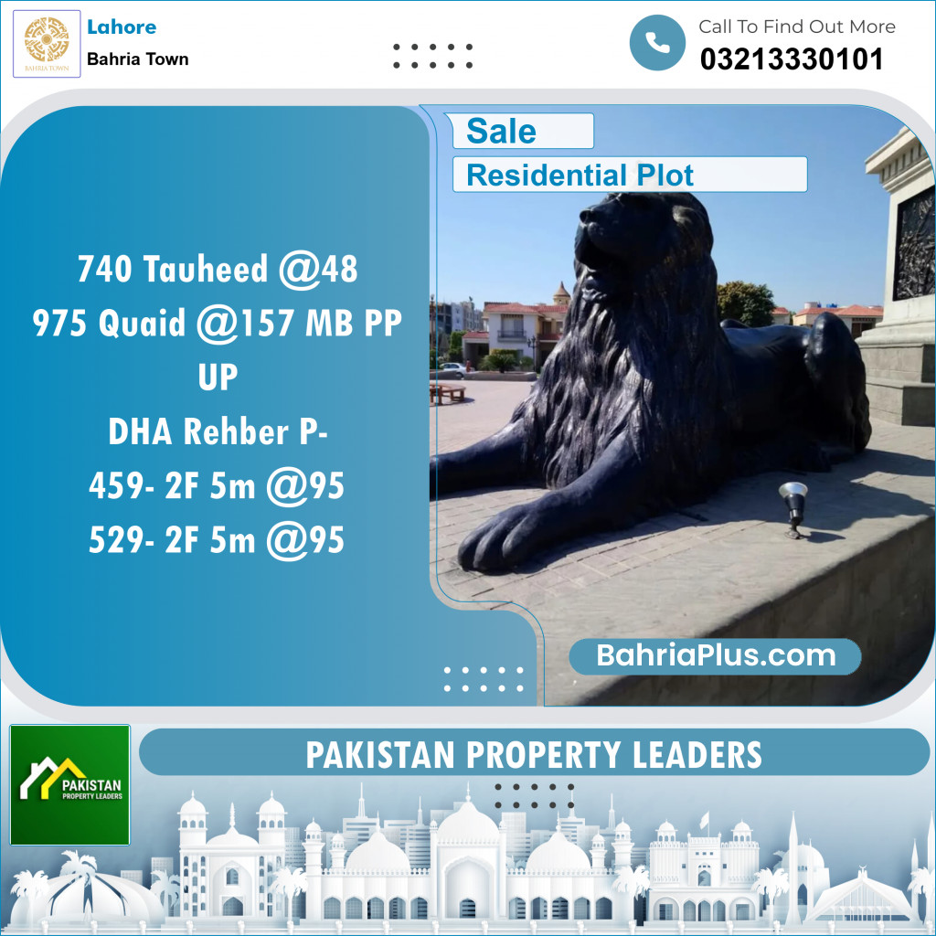 Residential Plot for Sale in Sector F - Tauheed Block -  Bahria Town, Lahore - (BP-120759)