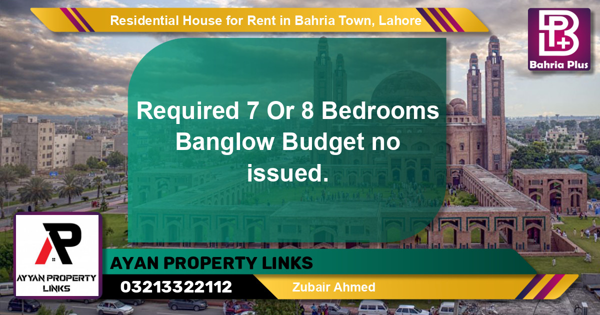 Residential House for Rent in Bahria Town, Lahore - (BP-120793)