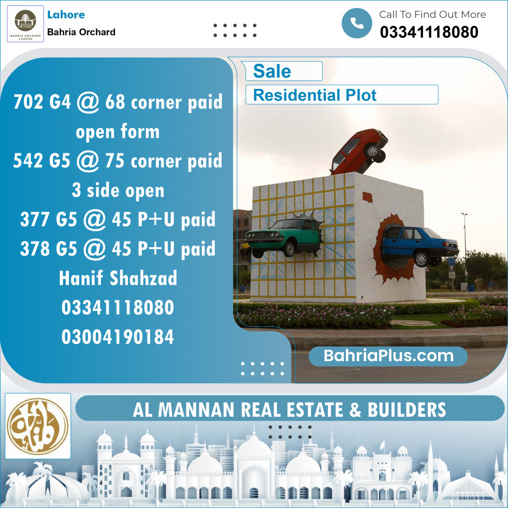Residential Plot for Sale in Phase 4 - G4 Block -  Bahria Orchard, Lahore - (BP-120820)
