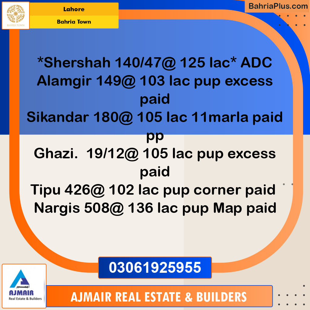 Residential Plot for Sale in Sector F - Shershah Block -  Bahria Town, Lahore - (BP-120889)
