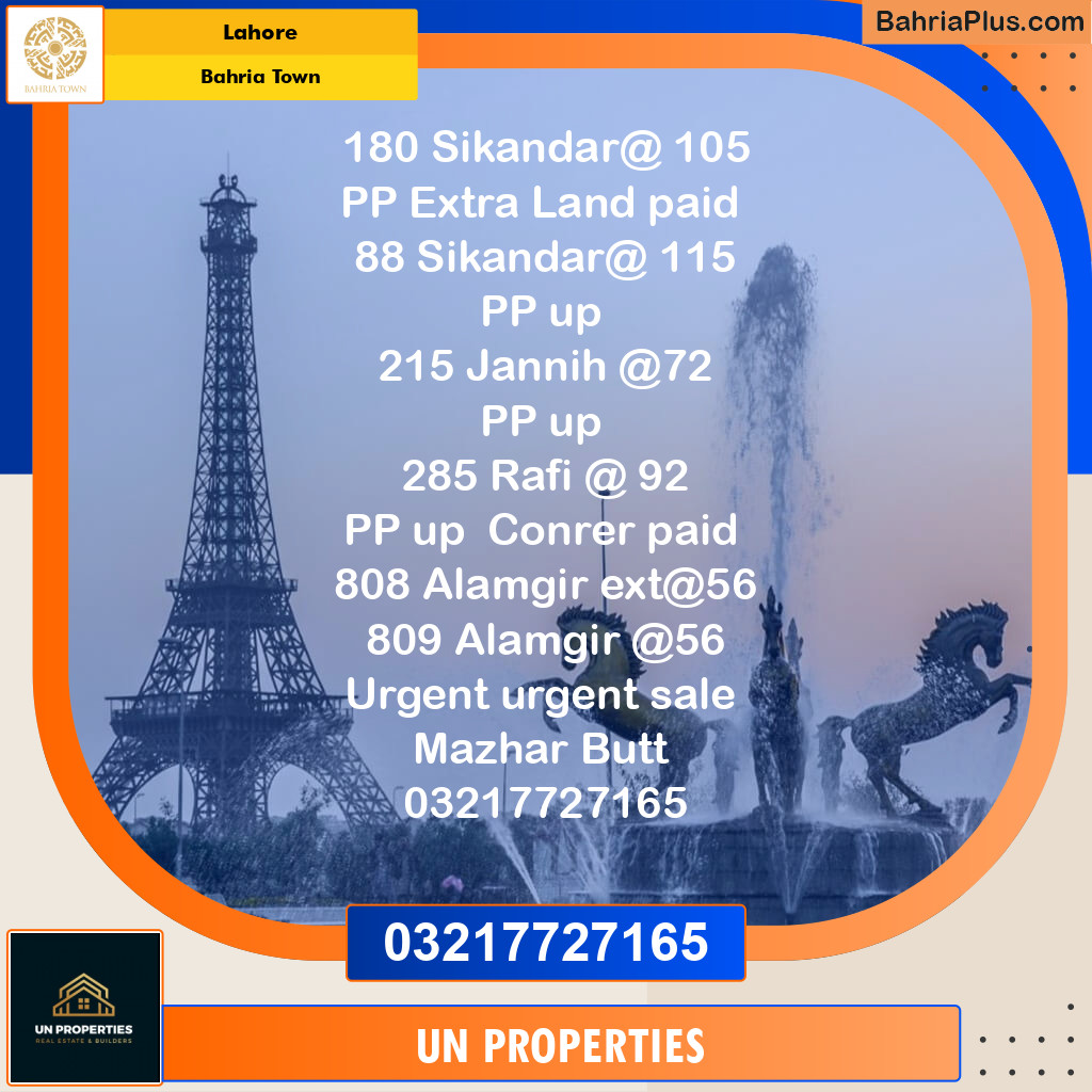 Residential Plot for Sale in Bahria Town, Lahore - (BP-120902)