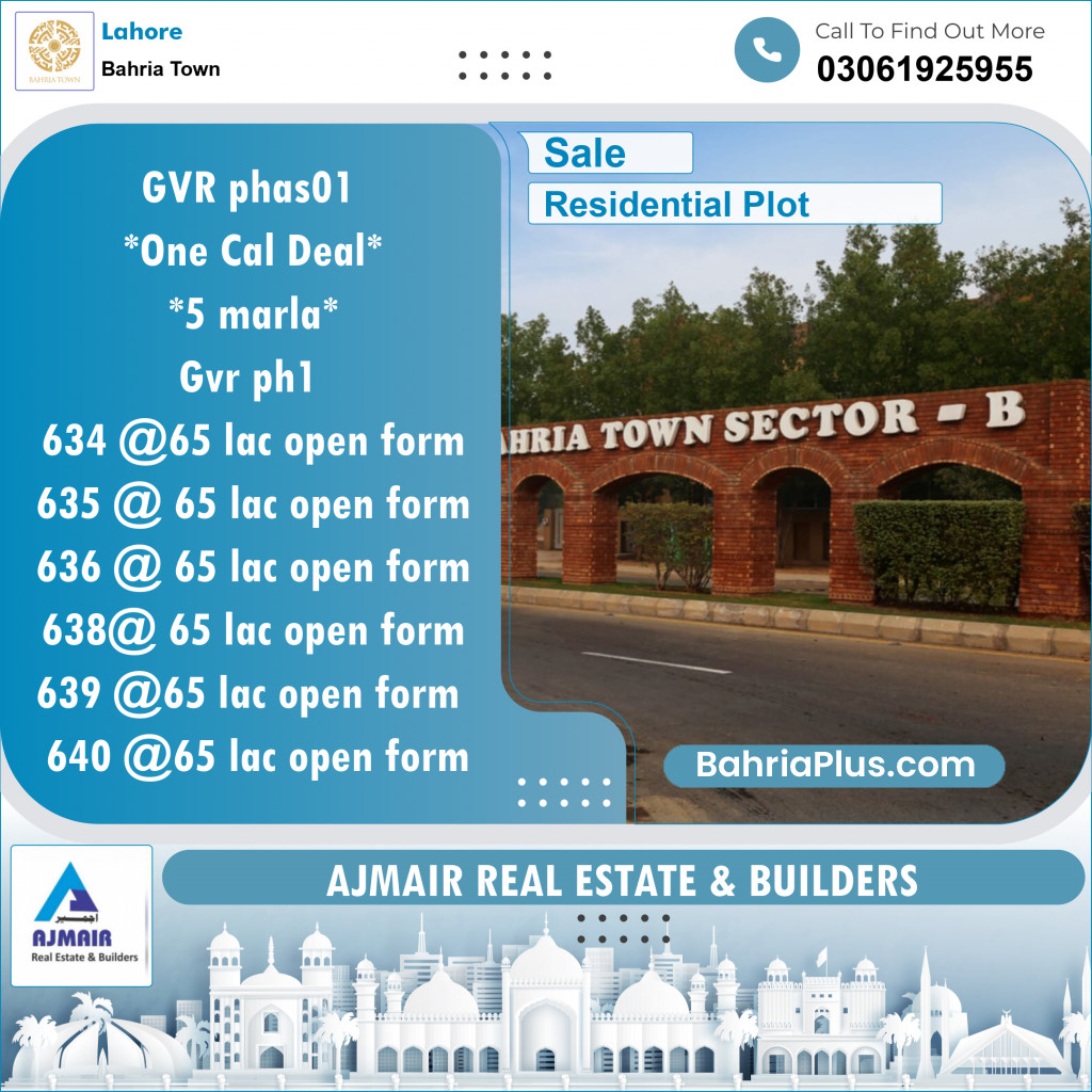Residential Plot for Sale in Golf Phase 1 -  Bahria Town, Lahore - (BP-120936)