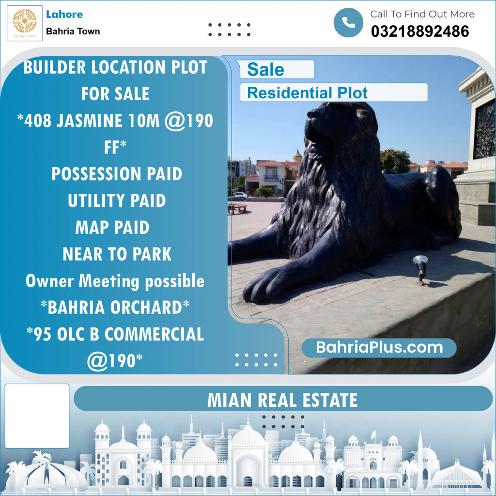 Residential Plot for Sale in Sector C - Jasmine Block -  Bahria Town, Lahore - (BP-120985)
