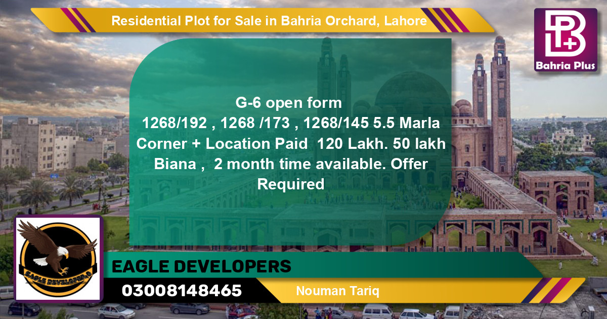 Residential Plot for Sale in Phase 4 - G6 Block -  Bahria Orchard, Lahore - (BP-120987)