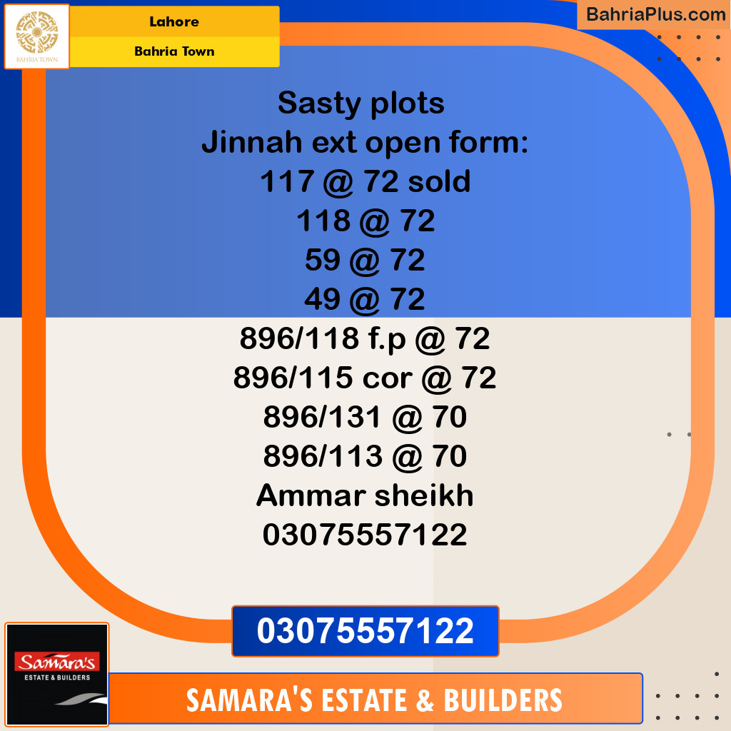 Residential Plot for Sale in Bahria Town, Lahore - (BP-121022)