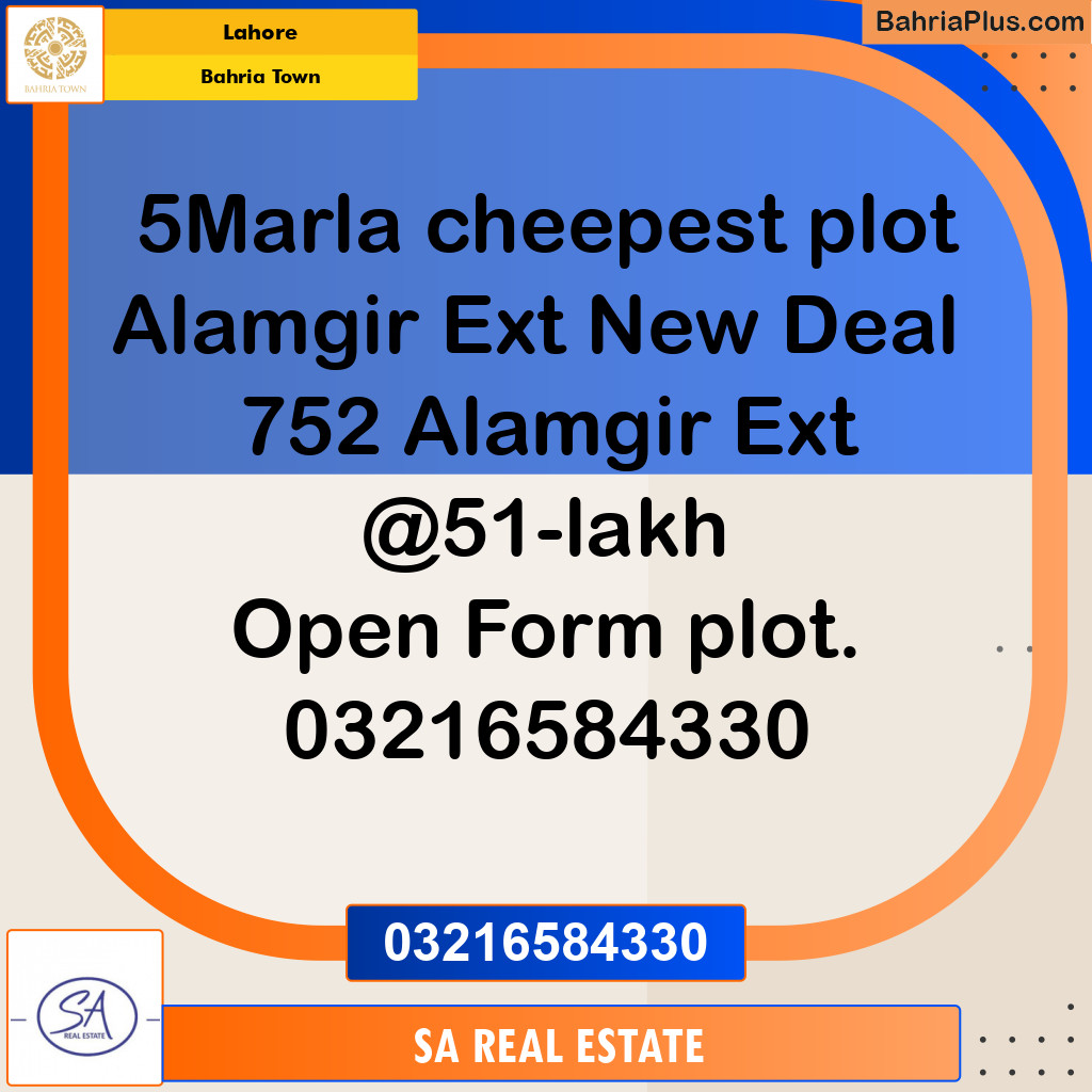 Residential Plot for Sale in Sector F - Alamgir Block -  Bahria Town, Lahore - (BP-121067)