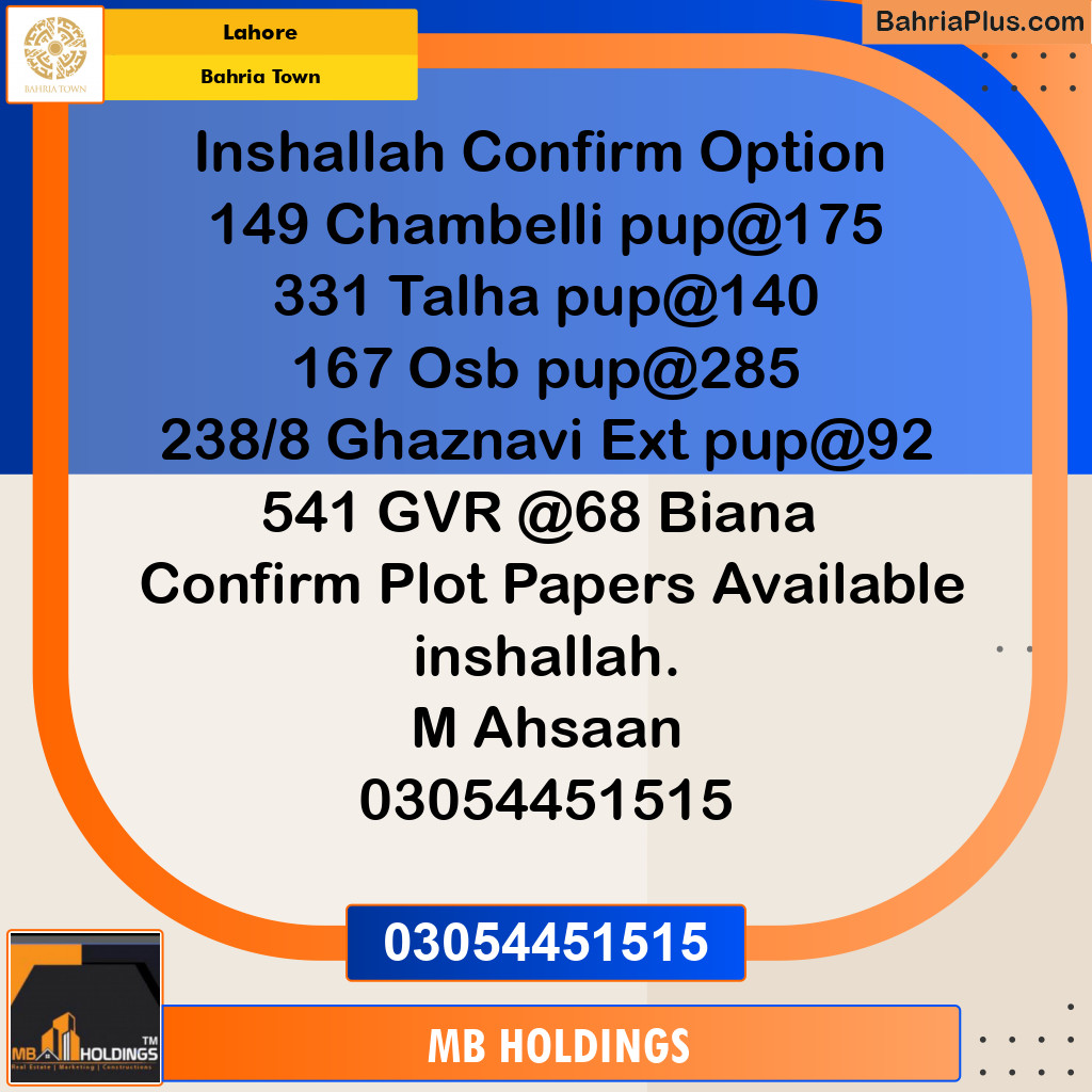 Residential Plot for Sale in Sector C - Chambeli Block -  Bahria Town, Lahore - (BP-121117)