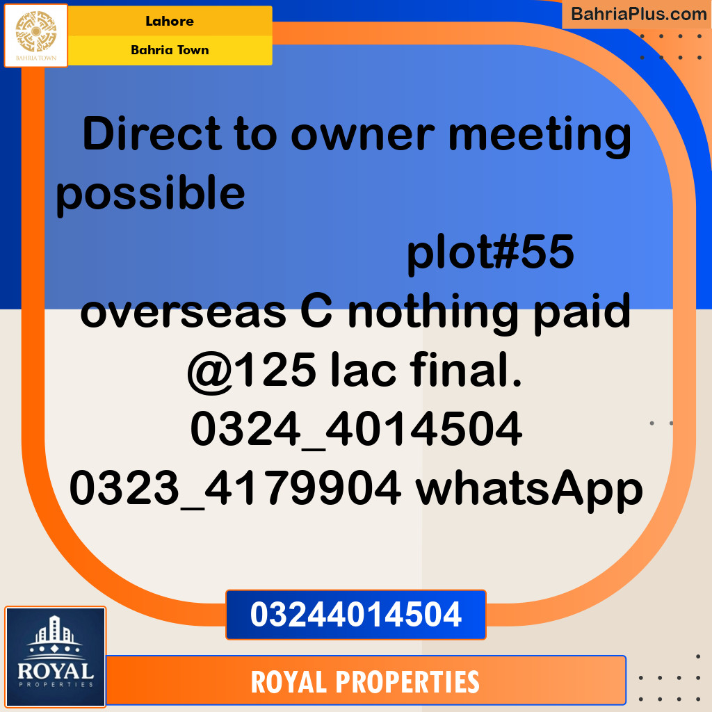 Residential Plot for Sale in Overseas C -  Bahria Town, Lahore - (BP-121166)