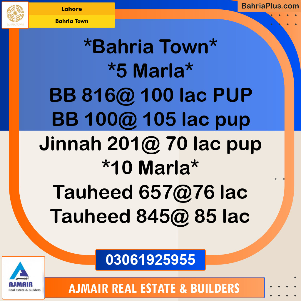 Residential Plot for Sale in Sector D - BB Block -  Bahria Town, Lahore - (BP-121174)