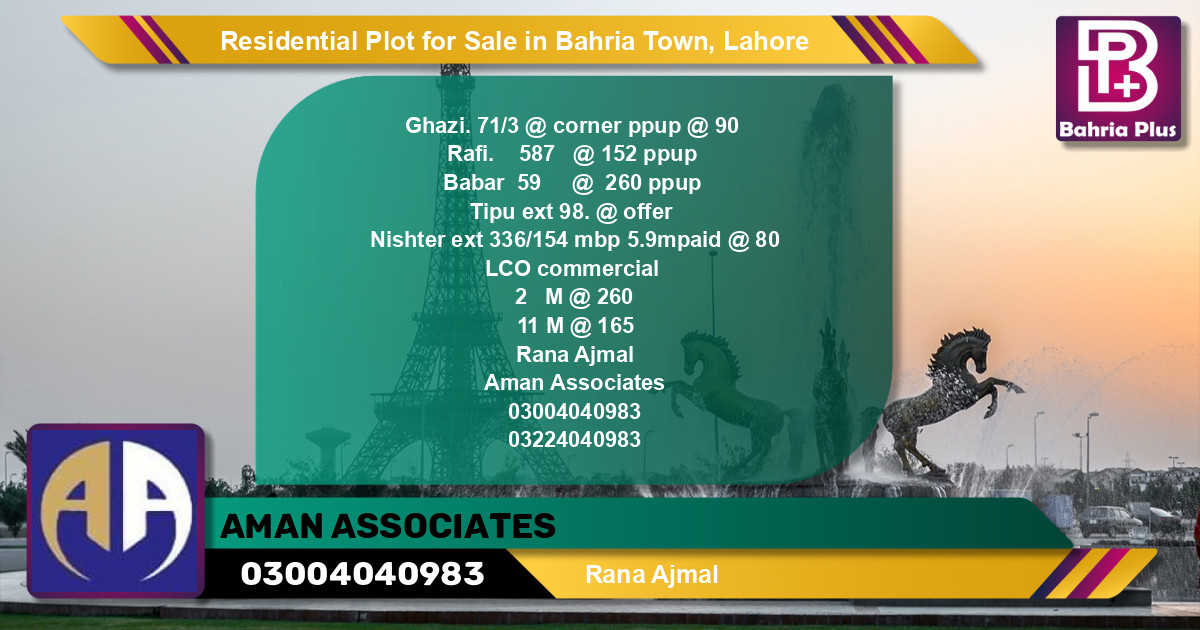 Residential Plot for Sale in Sector F - Ghazi Block -  Bahria Town, Lahore - (BP-121204)