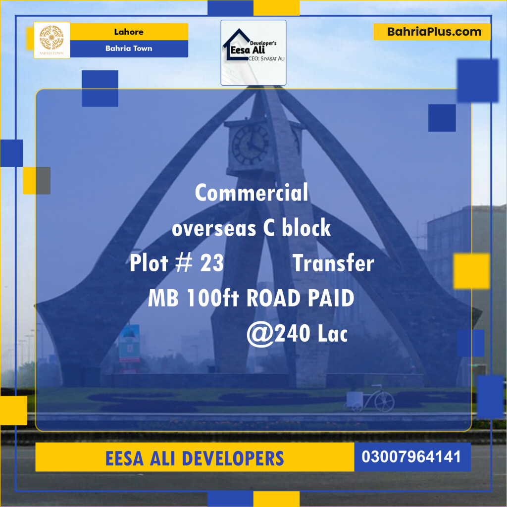 Commercial Plot for Sale in Overseas C -  Bahria Town, Lahore - (BP-121212)