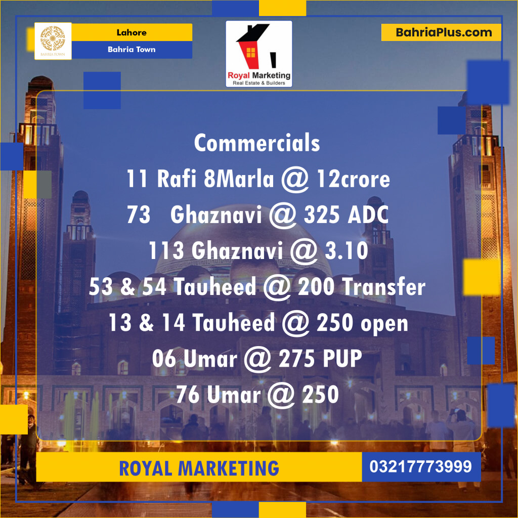 Commercial Plot for Sale in Sector E - Rafi Block -  Bahria Town, Lahore - (BP-121232)
