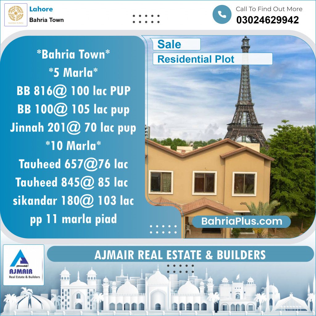Residential Plot for Sale in Sector D - BB Block -  Bahria Town, Lahore - (BP-121270)