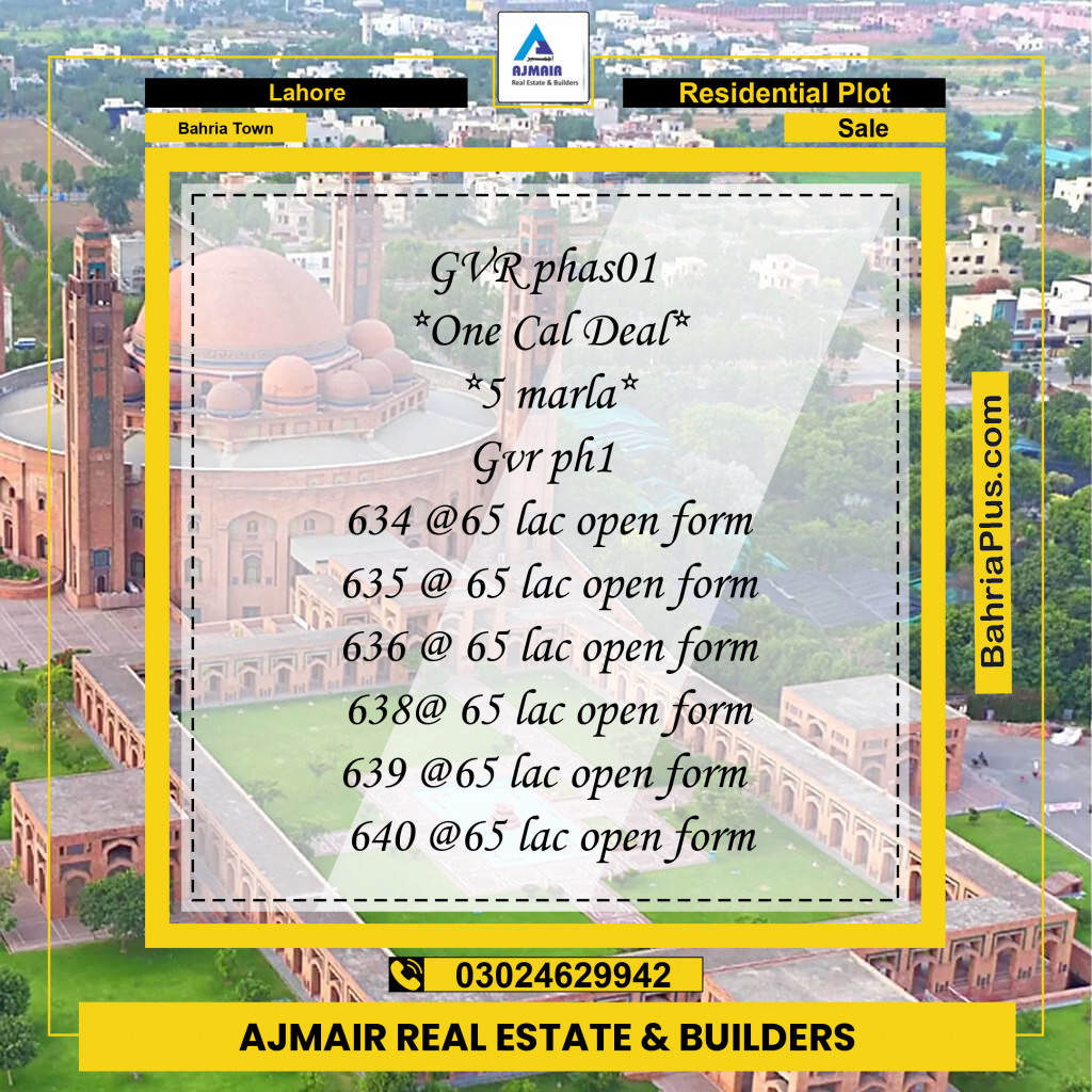 Residential Plot for Sale in Golf Phase 1 -  Bahria Town, Lahore - (BP-121271)