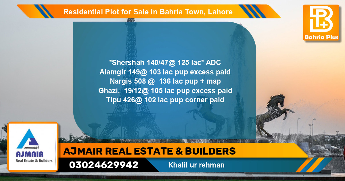 Residential Plot for Sale in Sector F - Shershah Block -  Bahria Town, Lahore - (BP-121273)