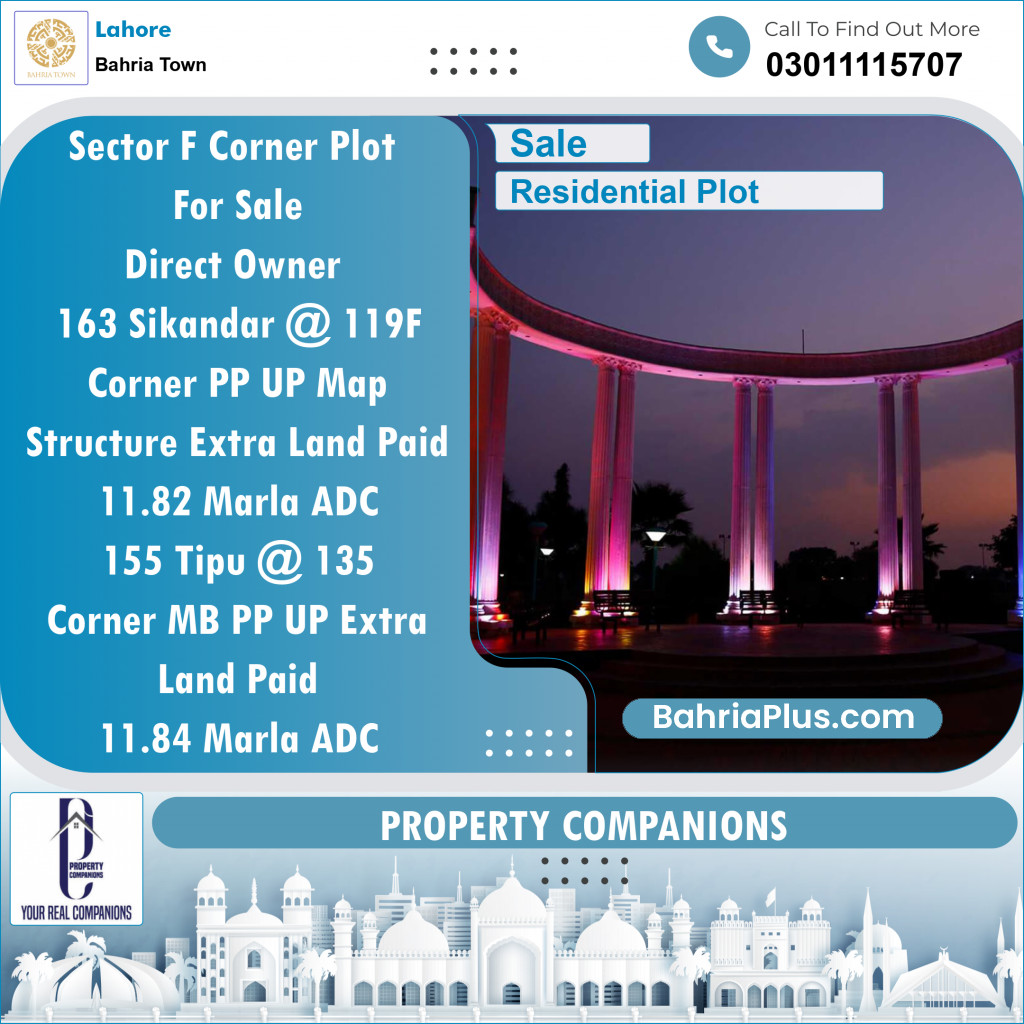 Residential Plot for Sale in Sector F - Sikander Block -  Bahria Town, Lahore - (BP-121343)