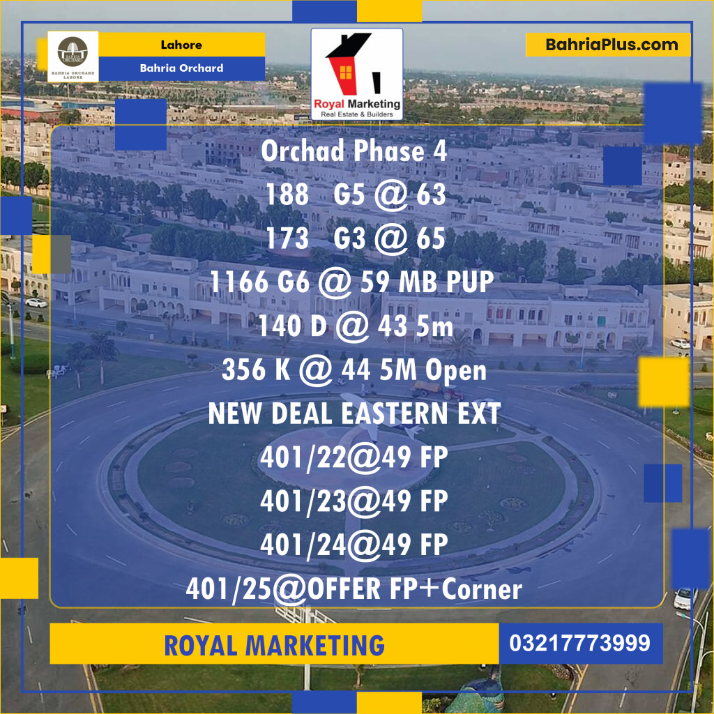 Residential Plot for Sale in Phase 4 - G5 Block -  Bahria Orchard, Lahore - (BP-121351)