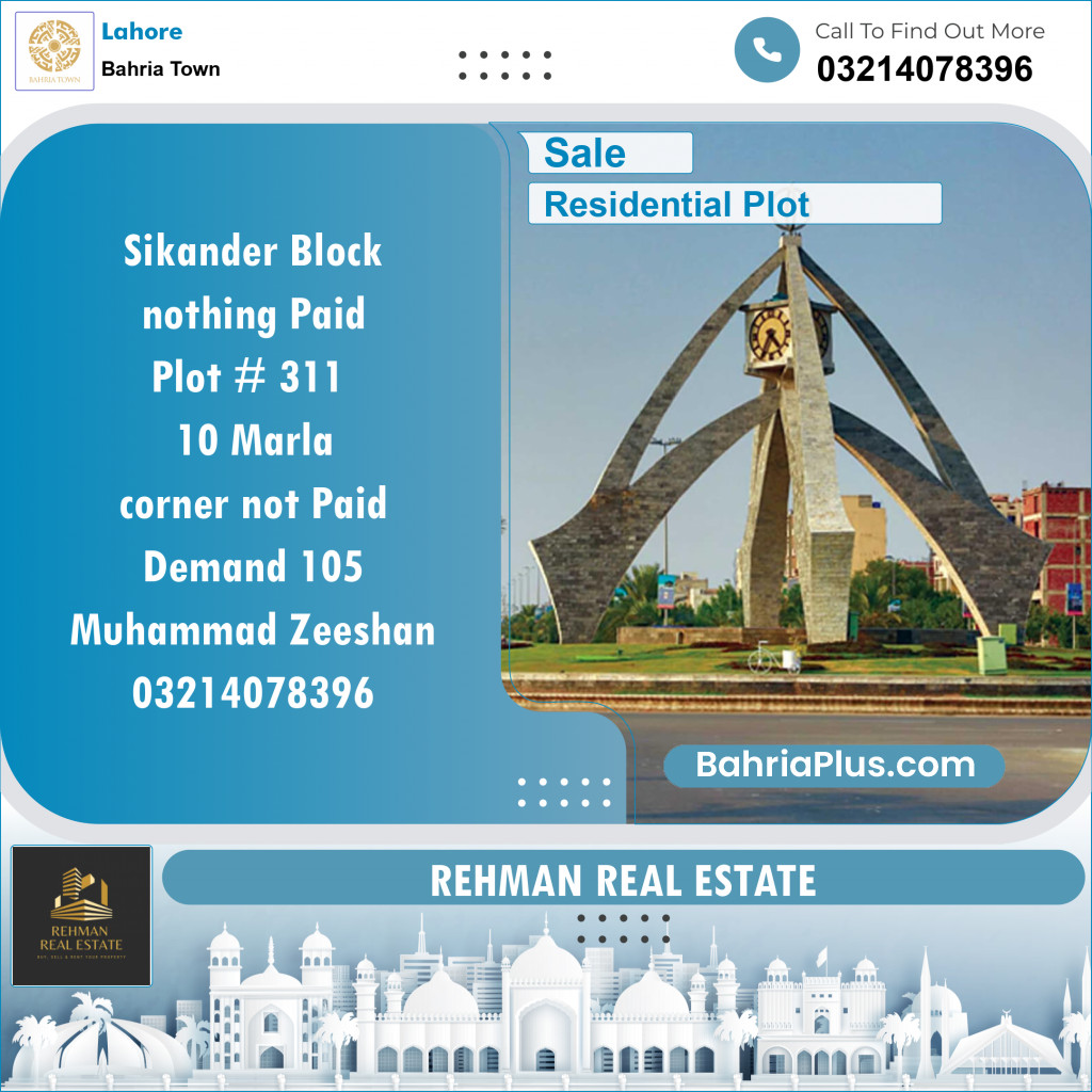 Residential Plot for Sale in Sector F - Sikander Block -  Bahria Town, Lahore - (BP-121467)