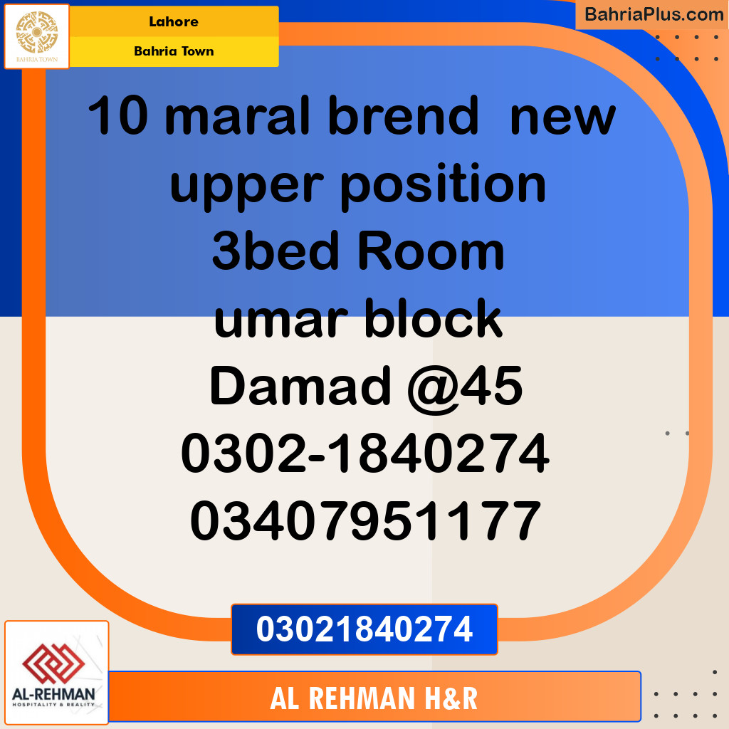 Residential House for Rent in Sector B - Umer Block -  Bahria Town, Lahore - (BP-121492)