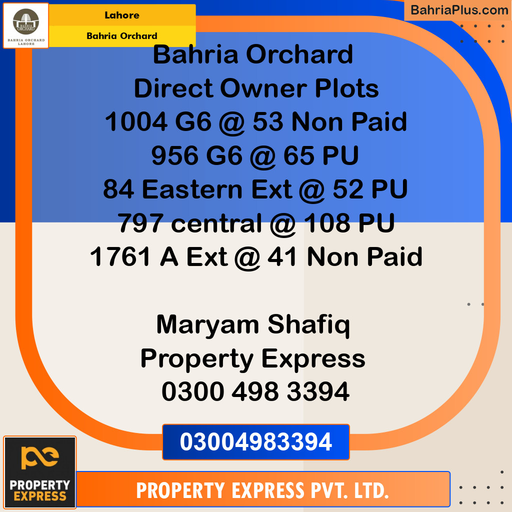 Residential Plot for Sale in Phase 4 - G6 Block -  Bahria Orchard, Lahore - (BP-121505)