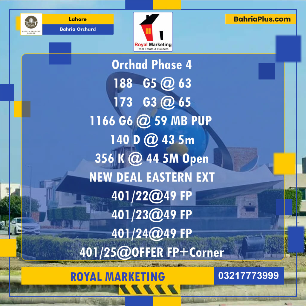 Residential Plot for Sale in Phase 4 - G5 Block -  Bahria Orchard, Lahore - (BP-121547)