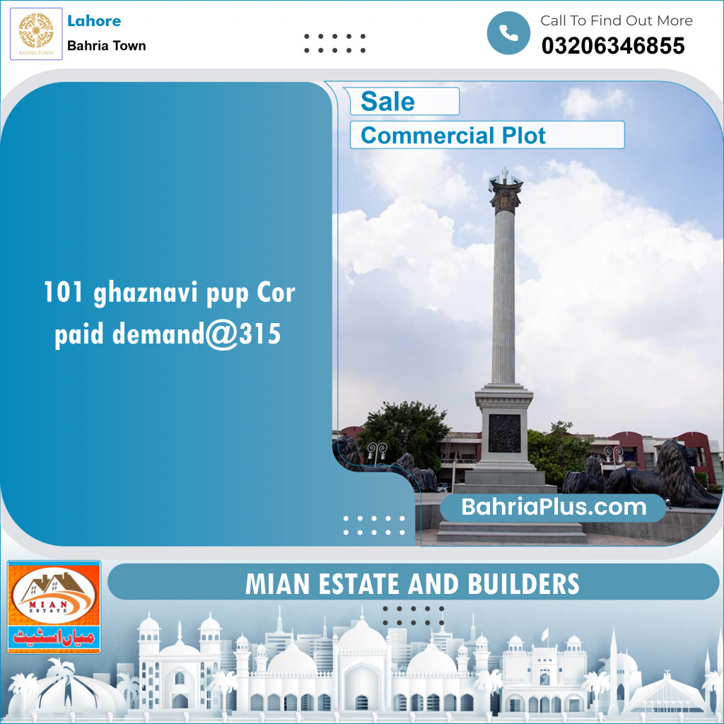 Commercial Plot for Sale in Sector F - Ghaznavi Block -  Bahria Town, Lahore - (BP-121560)