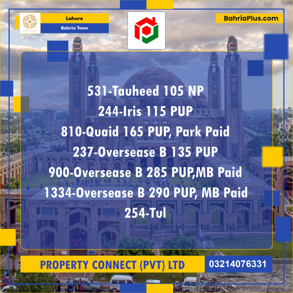 Residential Plot for Sale in Sector F - Tauheed Block -  Bahria Town, Lahore - (BP-121561)