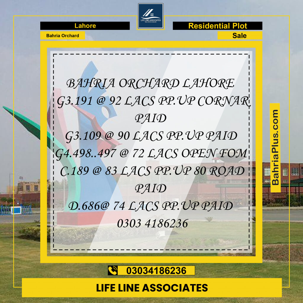 Residential Plot for Sale in Phase 4 - G3 Block -  Bahria Orchard, Lahore - (BP-121622)