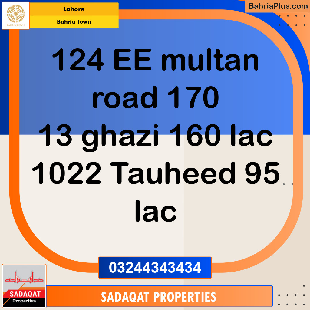 Residential Plot for Sale in Sector D - EE Multan Block -  Bahria Town, Lahore - (BP-121626)