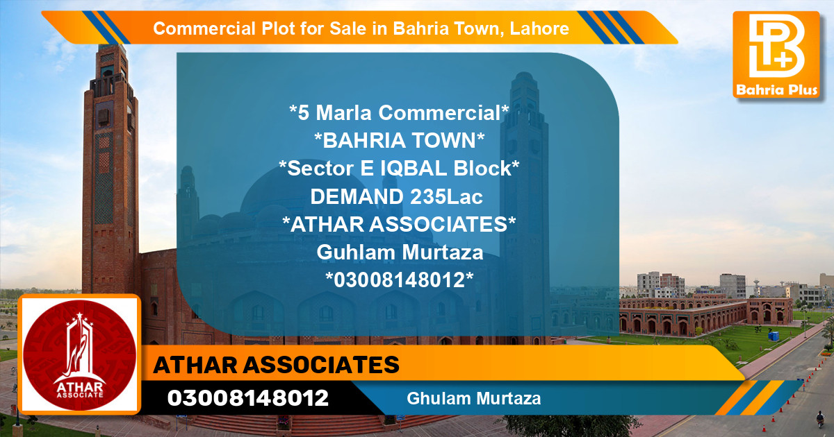 Commercial Plot for Sale in Sector E - Iqbal Block -  Bahria Town, Lahore - (BP-121652)