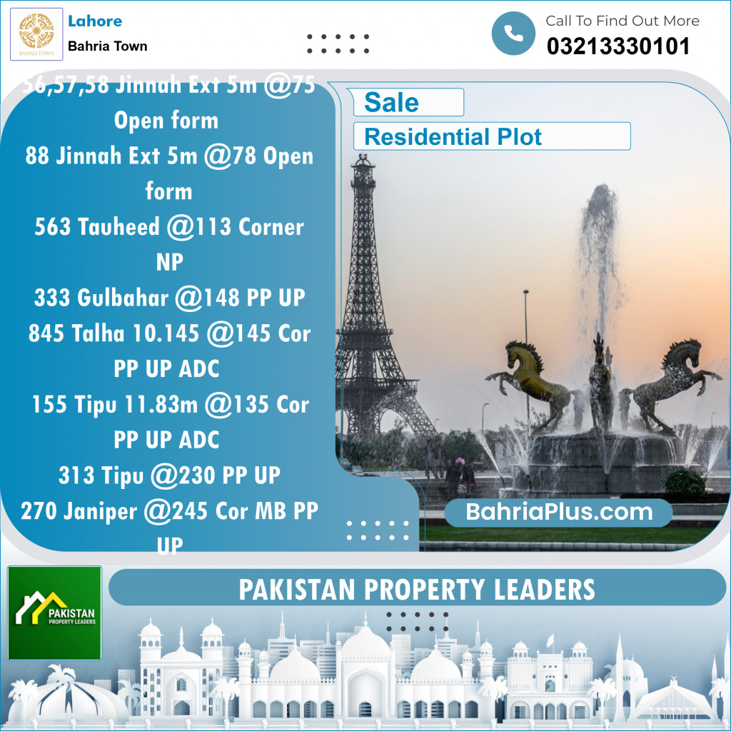 Residential Plot for Sale in Bahria Town, Lahore - (BP-121712)