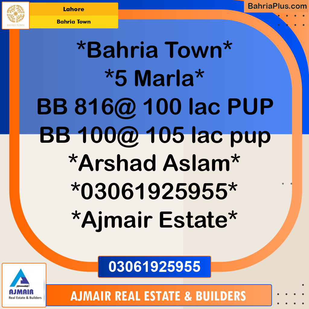 Residential Plot for Sale in Bahria Town, Lahore - (BP-121765)
