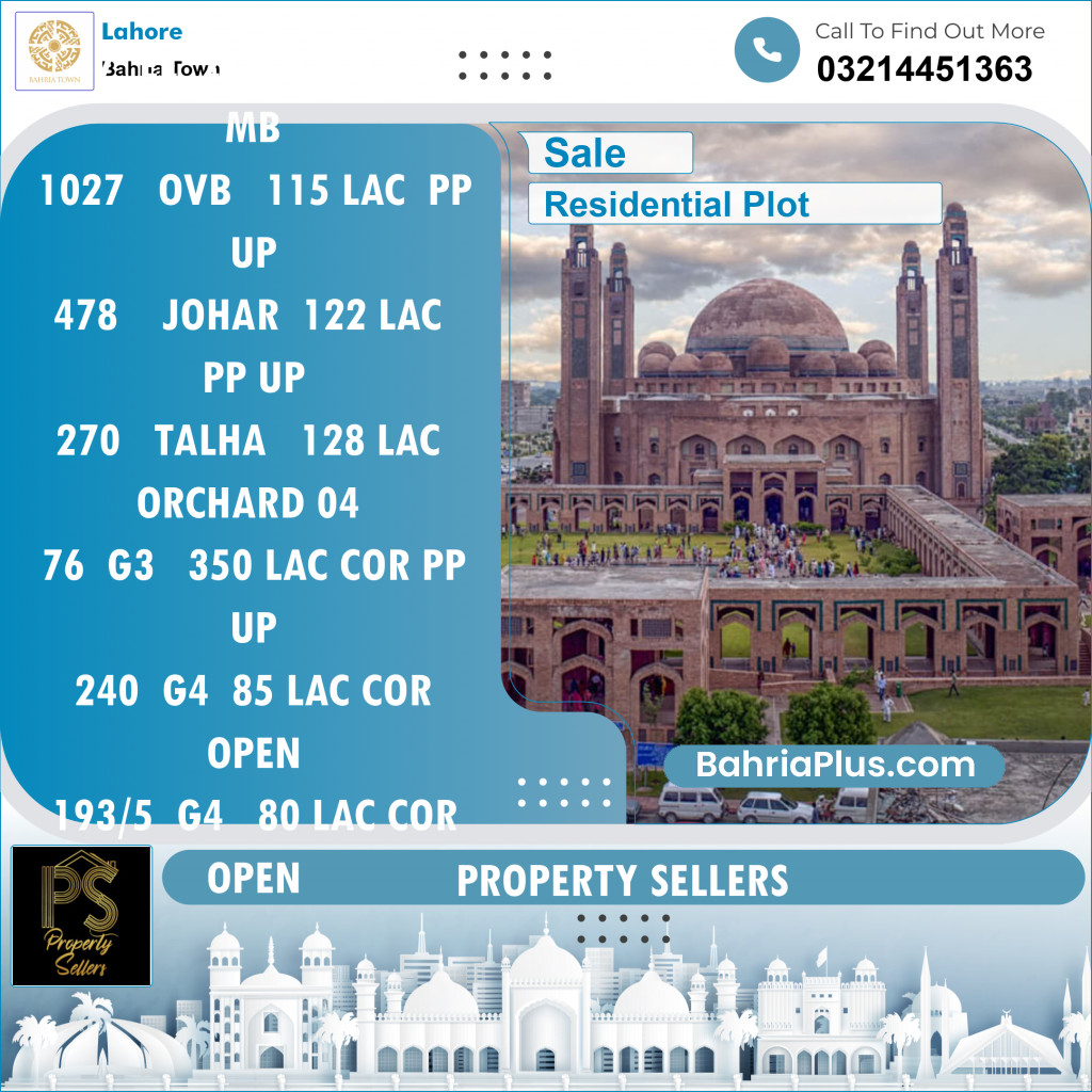 Residential Plot for Sale in Bahria Town, Lahore - (BP-121815)
