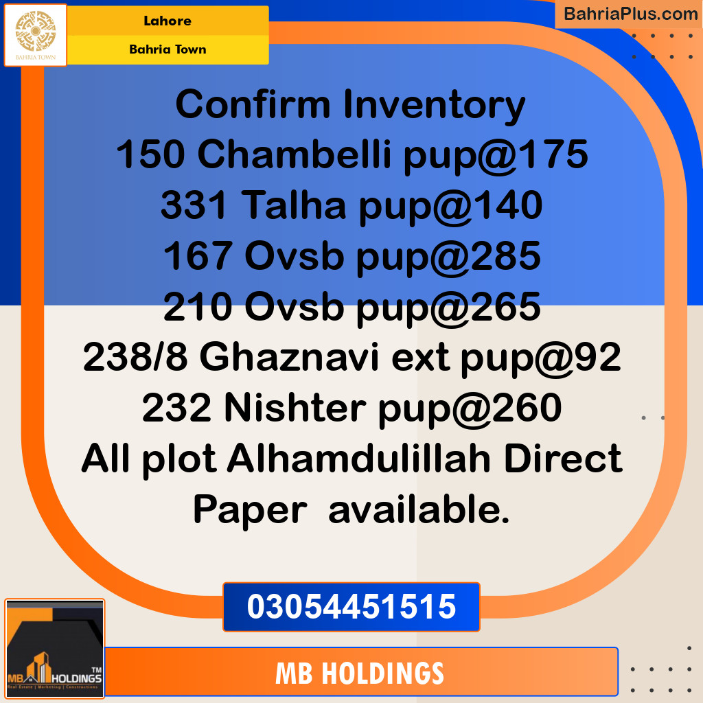 Residential Plot for Sale in Bahria Town, Lahore - (BP-121818)