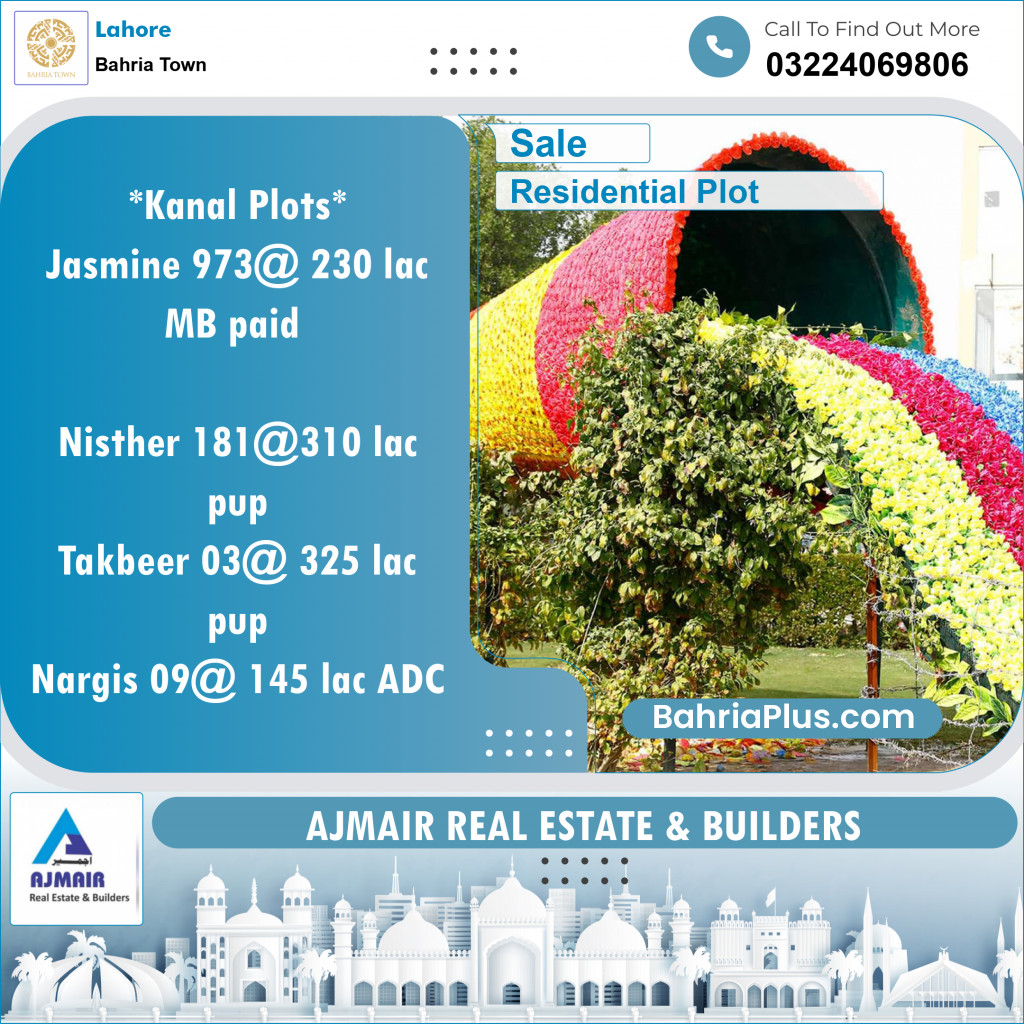 Residential Plot for Sale in Sector C - Jasmine Block -  Bahria Town, Lahore - (BP-121930)