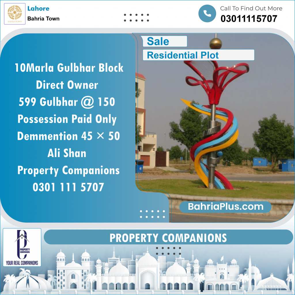 Residential Plot for Sale in Sector C - Gulbahar Block -  Bahria Town, Lahore - (BP-121968)