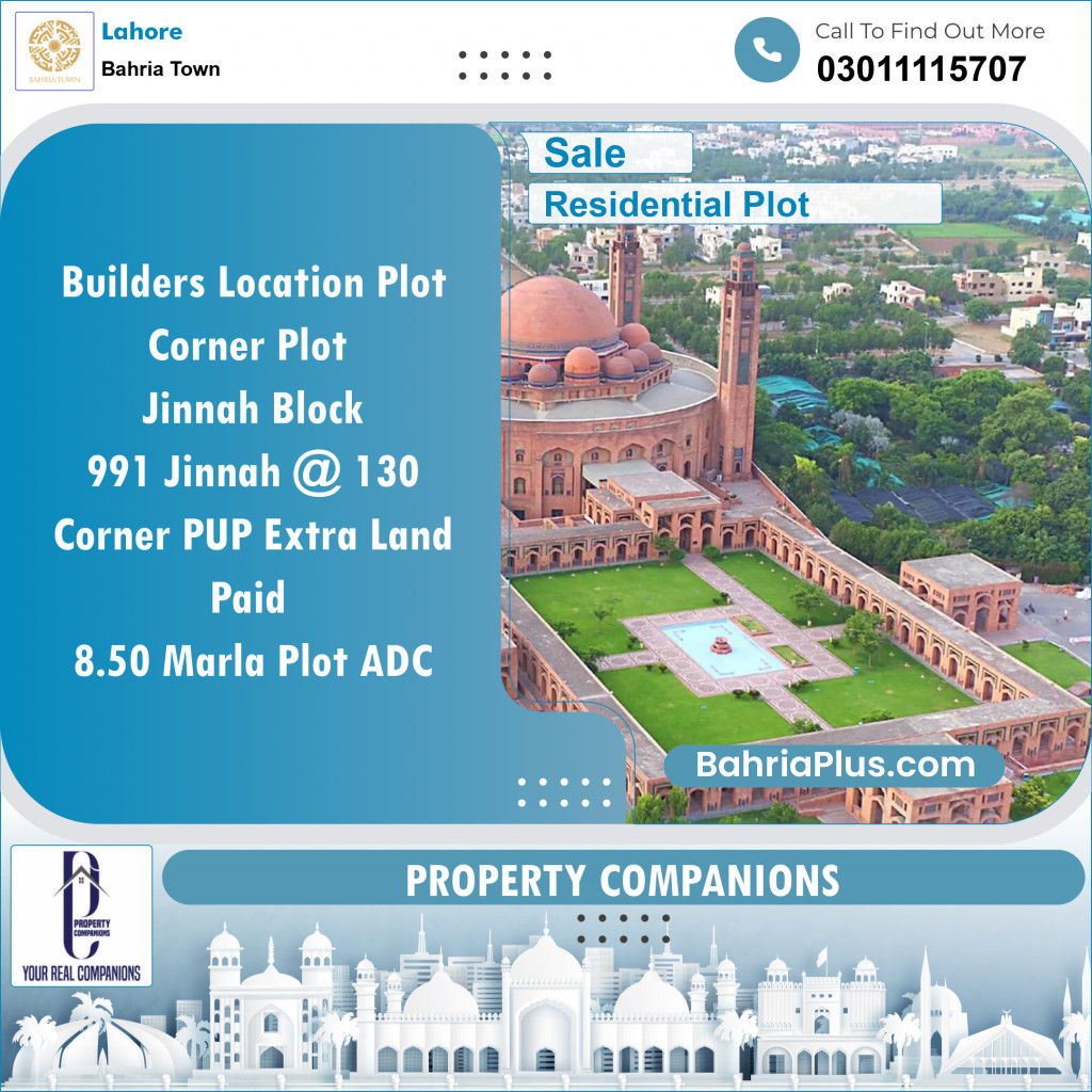 Residential Plot for Sale in Sector E - Jinnah Block -  Bahria Town, Lahore - (BP-121970)