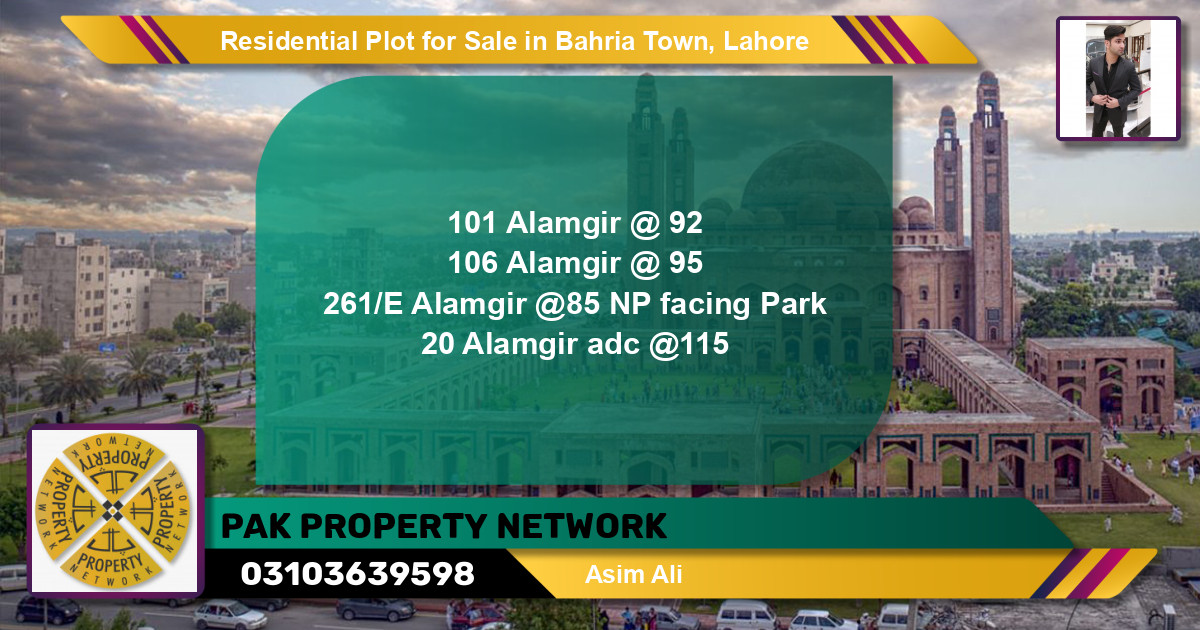 Residential Plot for Sale in Sector F - Alamgir Block -  Bahria Town, Lahore - (BP-122040)