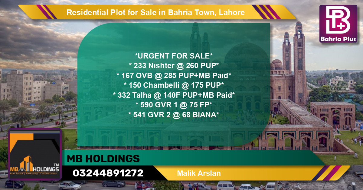 Residential Plot for Sale in Sector E - Nishtar Block -  Bahria Town, Lahore - (BP-122045)