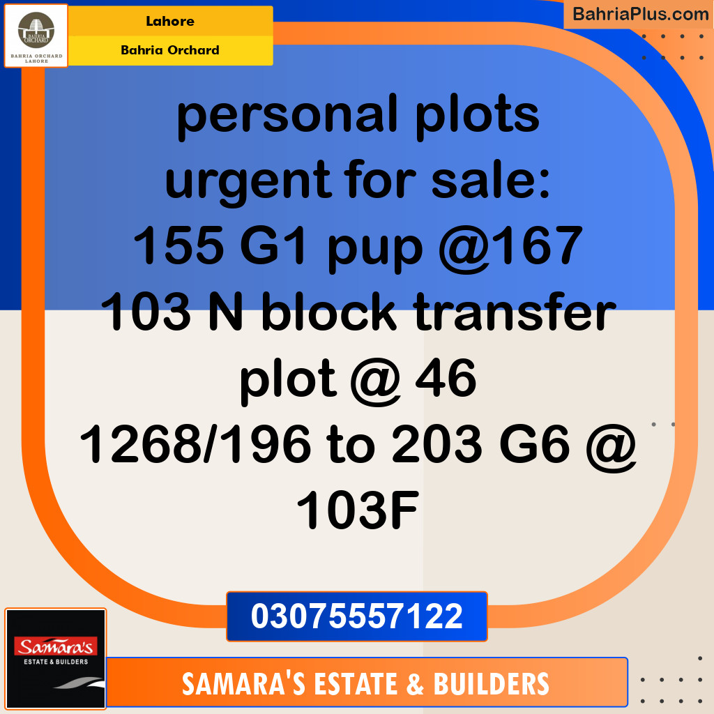 Residential Plot for Sale in Phase 4 - G1 Block -  Bahria Orchard, Lahore - (BP-122076)