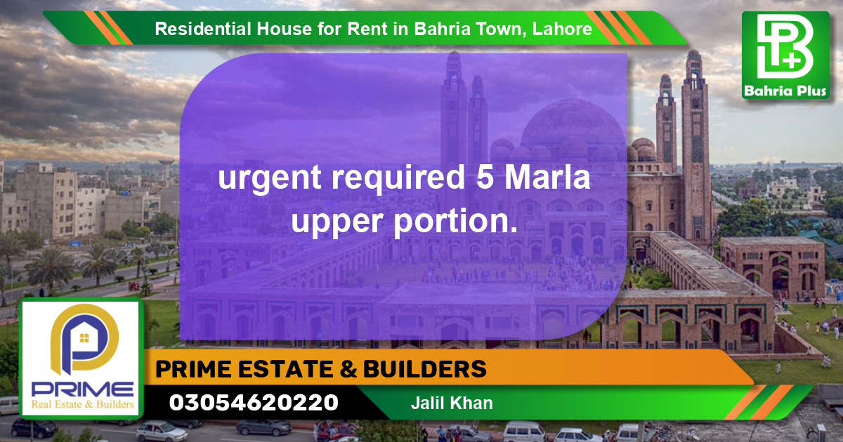 Residential House for Rent in Bahria Town, Lahore - (BP-122079)