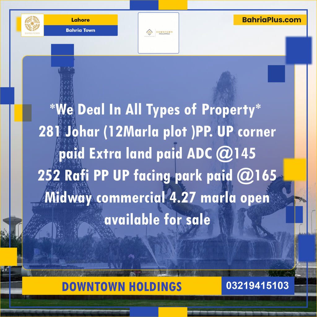Residential Plot for Sale in Sector E - Johar Block -  Bahria Town, Lahore - (BP-122122)