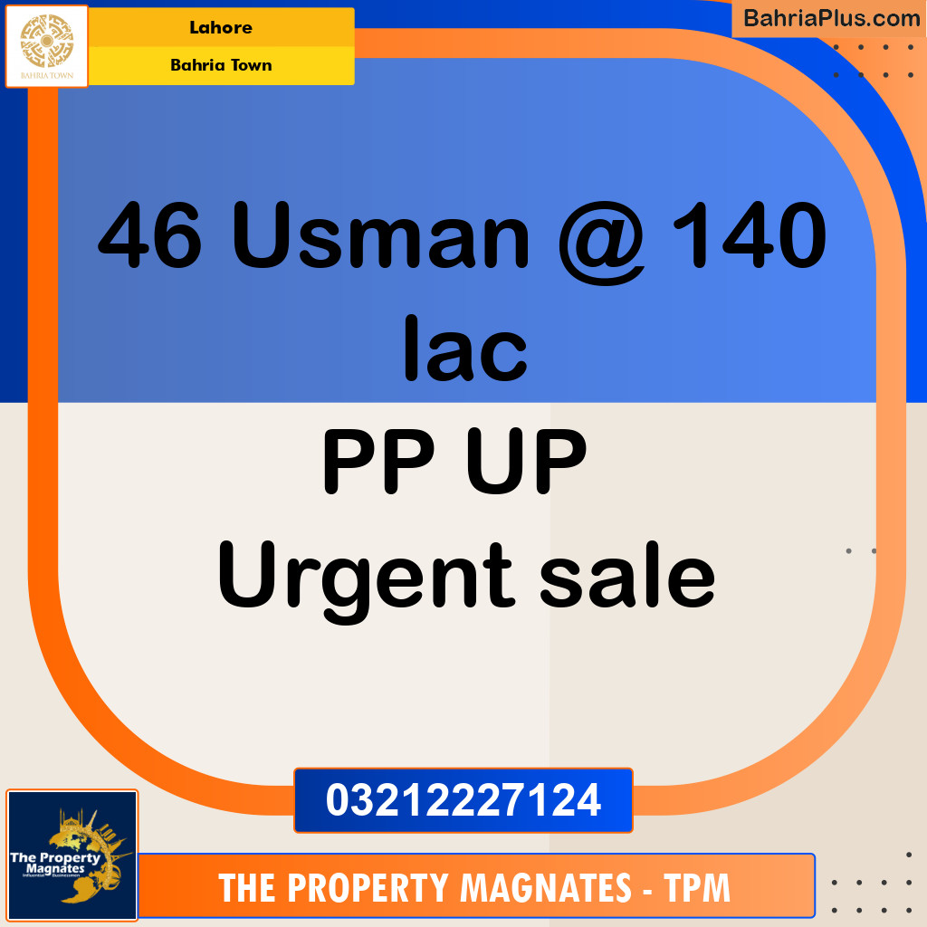 Residential Plot for Sale in Sector B - Usman Block -  Bahria Town, Lahore - (BP-122135)